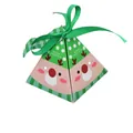Pink triangular Christmas candy box with cartoon reindeer design and green ribbon tie - Single Piece / S932 Green Elk (No Tag)