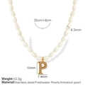 Gold stainless steel chain necklace featuring a pearl-inlaid letter P pendant - Letter P Gold-Tone Necklace with Artificial Pearl