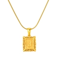 Gold stainless steel letter J pendant necklace with ornate hollow frame on snake chain - Letter J