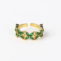 Detail of gold-plated open ring featuring green marquise-cut marquise-cut stones - Adjustable Open / Green Marquise Staggered Style(XJZ49)