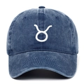 Detailed embroidery of Taurus zodiac sign on navy washed cotton baseball cap - Navy Blue