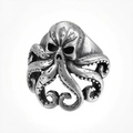 Vintage-Punk-Oktopus-Totenkopf-Ring aus Edelstahl mit detaillierter Tentakelgravur - US 7 / Vintage Silber-Optik