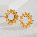 French style 18K gold stainless steel sun flower stud earrings with white shell inlay - Gold Sun Flower Style (E845-02)