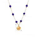 18k vergulde titaniumstalen ketting met blauw kristal en een schelphanger voor dames - Gouden Ketting