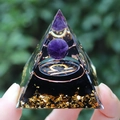 Piramide di ametista con simbolo Bilancia dorato e foglie d'oro in resina - YB13 Bilancia [5cm]