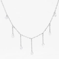 Elegant silver stainless steel tassel necklace featuring seven sparkling zircon pendants - Silver Necklace (DDP1682)