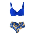 Royal blue two-piece bikini set featuring starfish seashell print high waisted bottoms - S / Blue Shell Print Triangle Bikini Set