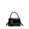 Bolso de mano minimalista en cuero sintético negro brillante con hebilla dorada chic - Negro