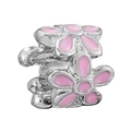 Pink enamel flower bead charm in silver alloy finish for DIY jewelry bracelet making - Silver Pink Flower Bead (006)