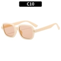 Square fashion sunglasses with cream frame, light brown lenses and gold stud accents - Beige Frame Champagne Lens