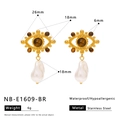 Detail showing dimensions of evil eye earrings with tiger eye stone and baroque pearl - Brown Gemstone Evil Eye Baroque Pearl Style (NB-E1609-BR)