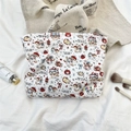 Quilted cotton cosmetic bag with cute cat and apple patterns for travel storage - Cat Angel