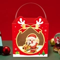 Scatola regalo di Natale rossa con Babbo Natale, finestra e manico a corna di renna - Babbo Natale a cavallo di una renna Giocattolo elettrico