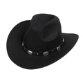Close-up of black western cowboy hat featuring a leather band with silver metal discs - M (56-58cm) / Black (166-C)