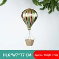 Christmas hot air balloon hanging ornament with red and green metallic stripes and gold basket - Hot Air Balloon C (Red Green)