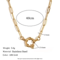 18K gold plated stainless steel paperclip chain necklace with round spring clasp - Paperclip Sailor Clasp Chain 40+5cm