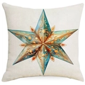 Square beige cotton linen pillowcase featuring a colorful blue and orange artistic star pattern - Decorative Snowflake Pattern / 45*45cm Single-sided Linen
