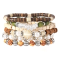 Bohemian multi-layer stretch bracelet with wooden beads, pearls, and metallic accents - Artificial Pearl Crystal Set (79)