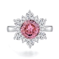 Elegant S925 silver ring featuring a pink round gem surrounded by white sparkling crystals - FDJZ-104 Padparadscha Pink