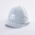 Detailed shot of baby denim baseball cap with white embroidered letter M and soft brim - 48-50cm (8 Months - 2 Years Old) / Letter m-Light Blue