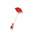 Spilla alla moda a forma di labbra e rossetto con strass rossi e finitura dorata - Rosso