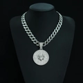 Silver Capricorn pendant necklace with white crystals on a thick Cuban link chain - Capricorn with 18inch Cuban Chain / Silver