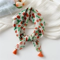 French style cherry print cotton linen scarf with orange tassels for women - Cherry Beige (Fringe)