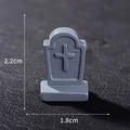 Miniature gray resin tombstone with cross detail for Halloween decor, size 2.2x1.8cm - Style 21 Tombstone