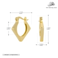 Detailed size specifications for square geometric S925 sterling silver gold hoop earrings - Gold