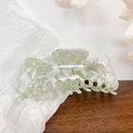 Oversized hollow acetate claw clip with light green and white marble pattern texture - 13cm / Floating Flower Green 13CM