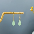 Light green flower bud tassel earrings with gold hooks on a minimalist wooden branch - Light Green Bud Single Diamond Gold Hook Earrings(E2943)