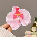 Pink orchid flower hair clip with white pearl detail, size approx 9.5cm elegant style - Pink Orchid