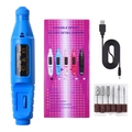Set trapano per unghie elettrico blu con cavo USB e sei punte di molatura in confezione - Aggiornato / Blu