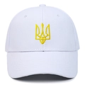 Casquette de baseball en coton blanc avec logo trident ukrainien brodé jaune à l'avant - Réglable / Blanc