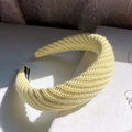 Chunky mustard yellow knitted headband with ribbed texture and thick padded design - Creamy Yellow