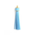 Handmade blue PU leather tassel pendant with gold metal cap for keychains - Basic Ring Style / Blue