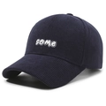 Corduroy baseball cap in deep purple with white some letter embroidery for men and women - Adjustable / Navy Blue