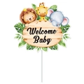 Topper per torta in legno Oh Baby con animali della giungla e scritta Welcome Baby - Topper Grande per Torta(Y-00298-3) / Colorato