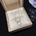 Silver titanium steel necklace featuring a bowknot and round zircon pendant on velvet - Bow Round Zircon Pendant (X1077 Silver)