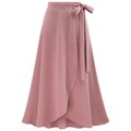 High-waist dusty pink wrap midi skirt with irregular hem and side bow tie detail - S / Pink