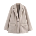 Oatmeal wool-textured single-breasted blazer coat with lapel collar for women - XS / Apricot