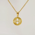 Golden 18K titanium steel necklace featuring a round letter H pendant with sunburst texture - Letter H
