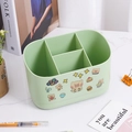 Light green multi-grid desk organizer with cute cartoon pig stickers for stationery - Green (With Stickers)