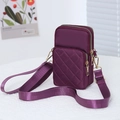 Versatile dark purple crossbody phone bag with gold zippers and quilted front pocket - Purple