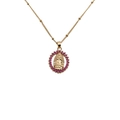Golden Virgin Mary medallion pendant necklace with rose red crystals and bead chain - Style 0133 40CM Bead Chain