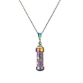 Collier flacon de parfum en acier arc-en-ciel avec gravier de cristal violet - Éclats d'Améthyste