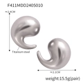 Polished silver titanium steel comma earrings with minimalist geometric design in pair - Large (F411) / Silver
