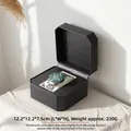 Elegant octagonal black PU leather watch box with flip cover, 12.2x12.2x7.5cm - Solid Wood Grain Octagonal / Black