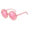 Pink flower-shaped kids sunglasses with transparent frames and UV protection - Kids / C8 Transparent Pink Frame Pink Lens