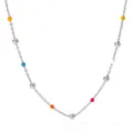 Bohemian silver necklace featuring vibrant colorful enamel beads and polished metal spheres - Platinum Multi Color Beads (PCD049)